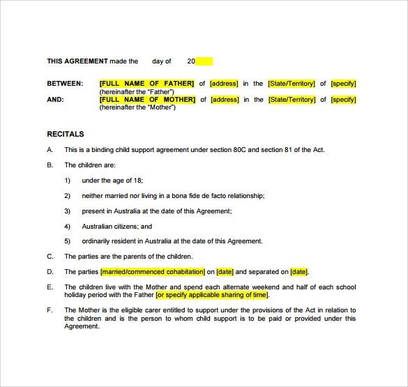 Child Support Agreement Template 10 Sample Child Support Agreement Templates Pdf