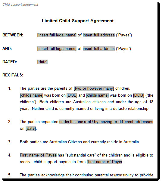Child Support Agreement Template Child Support Agreement Template to Document Arrangements