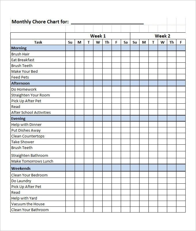 Chore Chart Templates Free Free Printable Family Chore Charts
