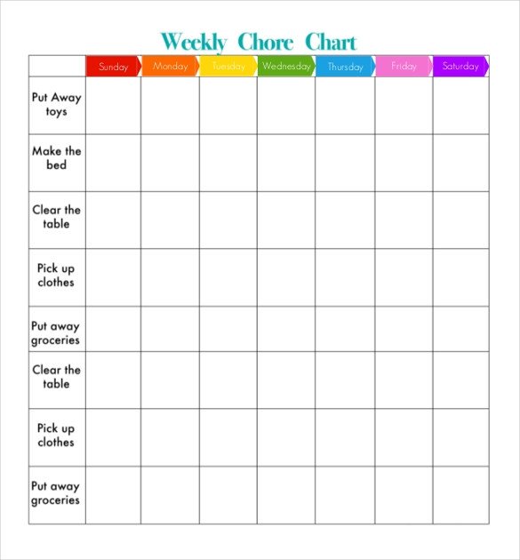 Chore Chart Templates Free Weekly Chore Chart Template 24 Free Word Excel Pdf