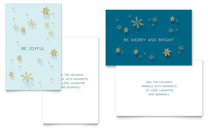 Christmas Card Template Word Golden Snowflakes Greeting Card Template Word &amp; Publisher