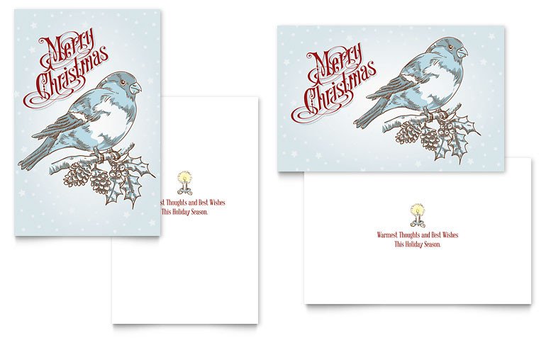 Christmas Card Template Word Vintage Bird Greeting Card Template Word & Publisher