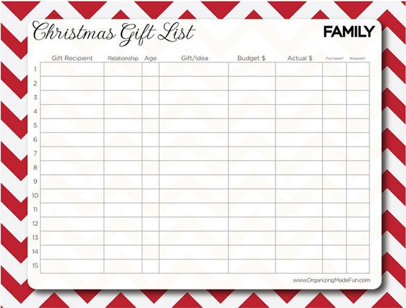 Christmas Gift Lists Templates 27 Christmas Gift List Templates Free Printable Word