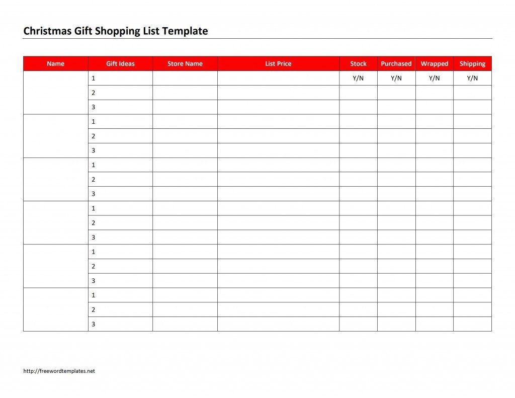 Christmas Gift Lists Templates Christmas Gift Shopping List