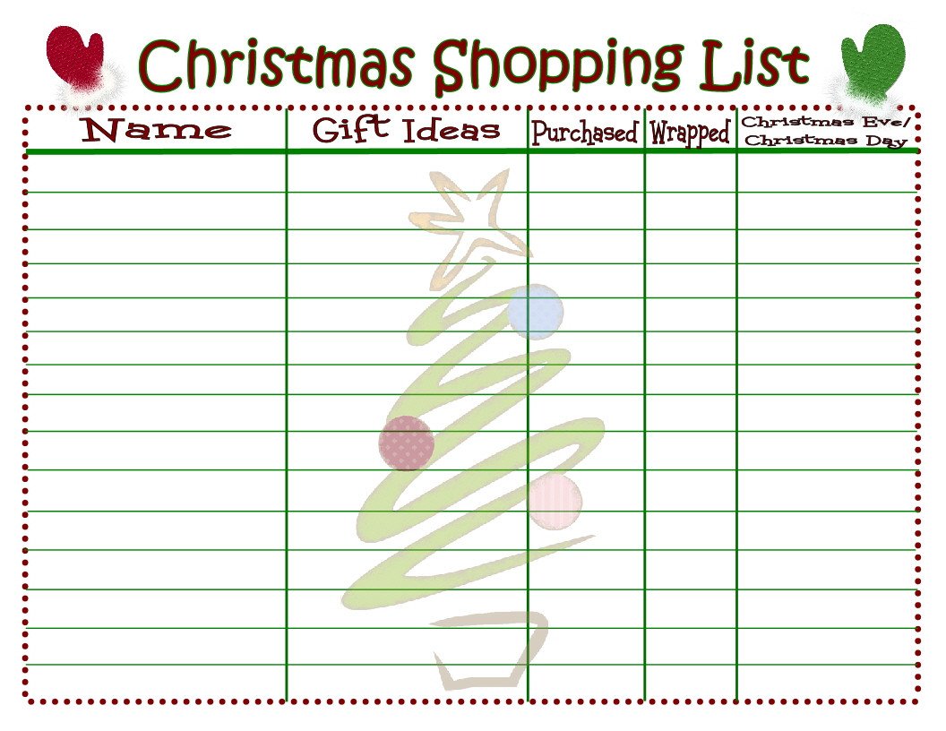 Christmas Gift Lists Templates Christmas Shopping List Printable Mom Timeout