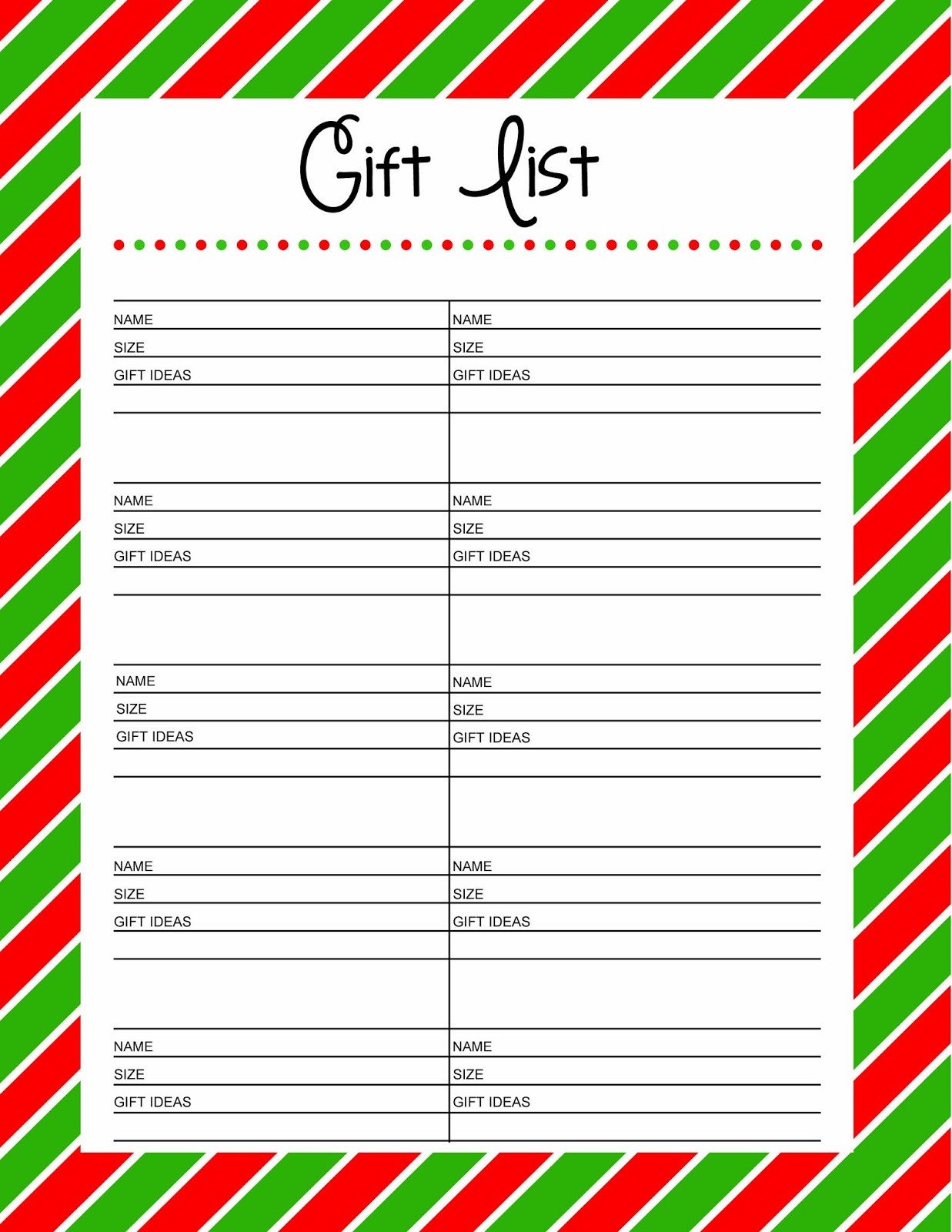 Christmas Gift Lists Templates Free Printable Gift List 25 Days to An organized