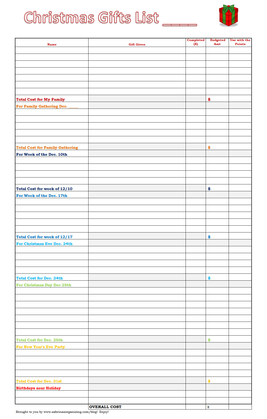 Christmas Gift Lists Templates How to organize Christmas Gifts Easily
