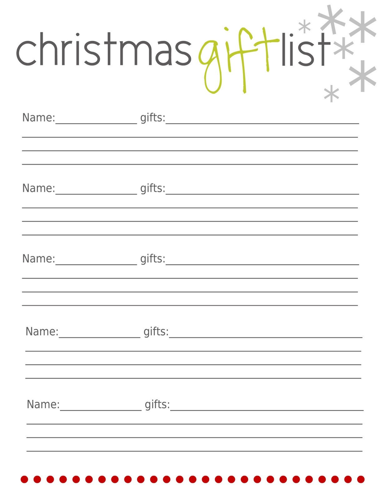 Christmas Gift Lists Templates Lovely Little Snippets Planning Christmas 2012 Free
