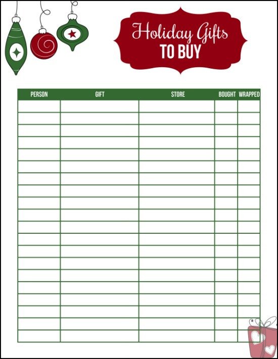 Christmas Gift Lists Templates Printable Christmas Gift List Hoosier Homemade