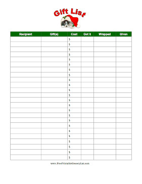 Christmas Gift Lists Templates Printable Christmas Gift List