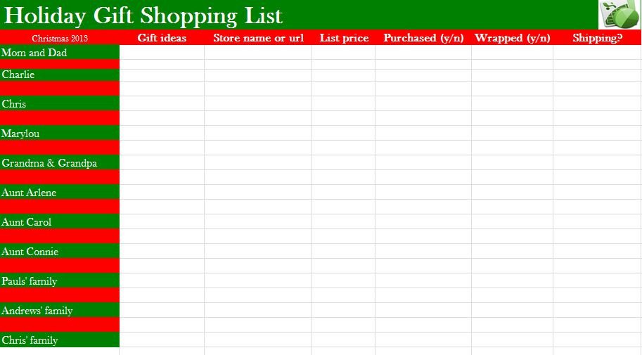 Christmas Gift Lists Templates Printable Christmas Gift List Template