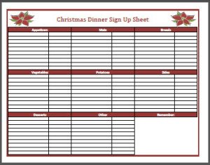 Christmas Potluck Signup Sheet Christmas Dinner Sign Up Sheet