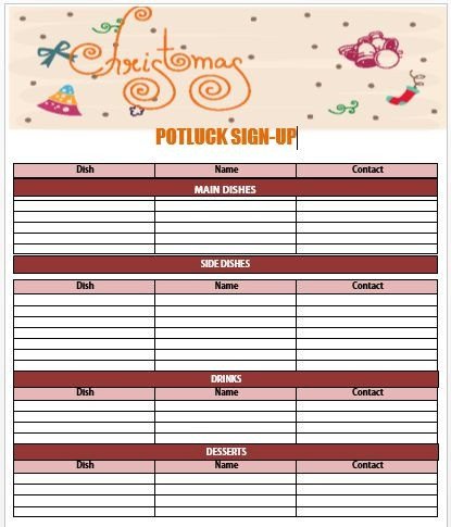 Christmas Potluck Signup Sheet Christmas Potluck Signup Sheet