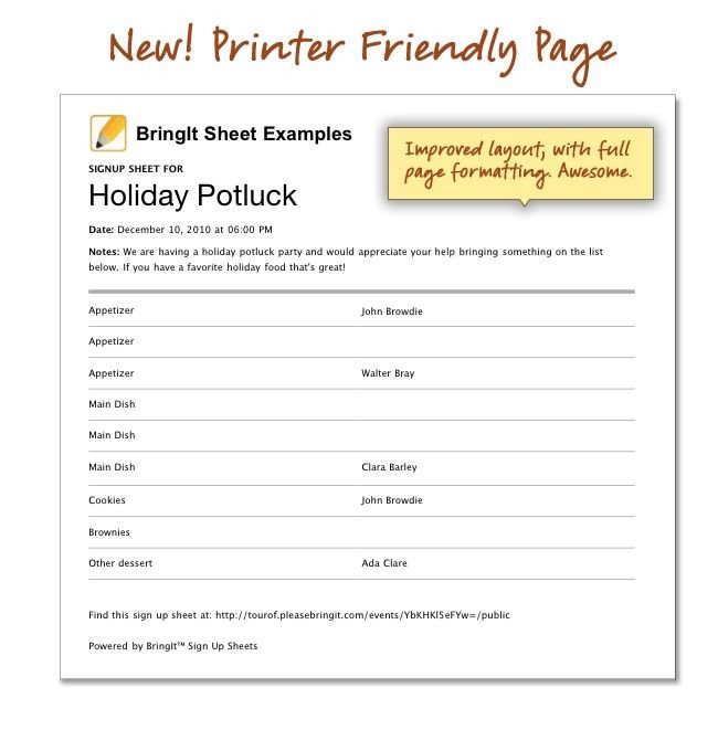 Christmas Potluck Signup Sheet Printable Holiday Potluck Sign Up Sheet