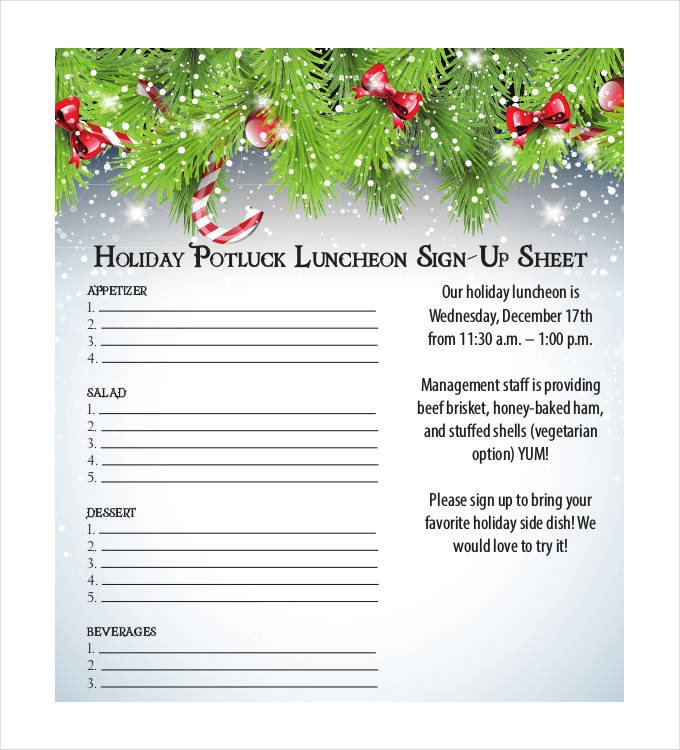 Christmas Potluck Signup Sheet Sign Up Sheets 58 Free Word Excel Pdf Documents