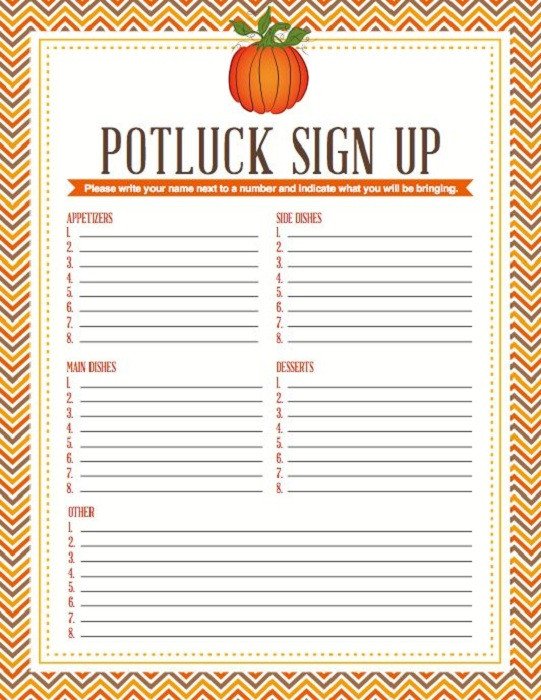 Christmas Potluck Signup Sheet Template Potluck Dinner Sign Up Sheet Printable