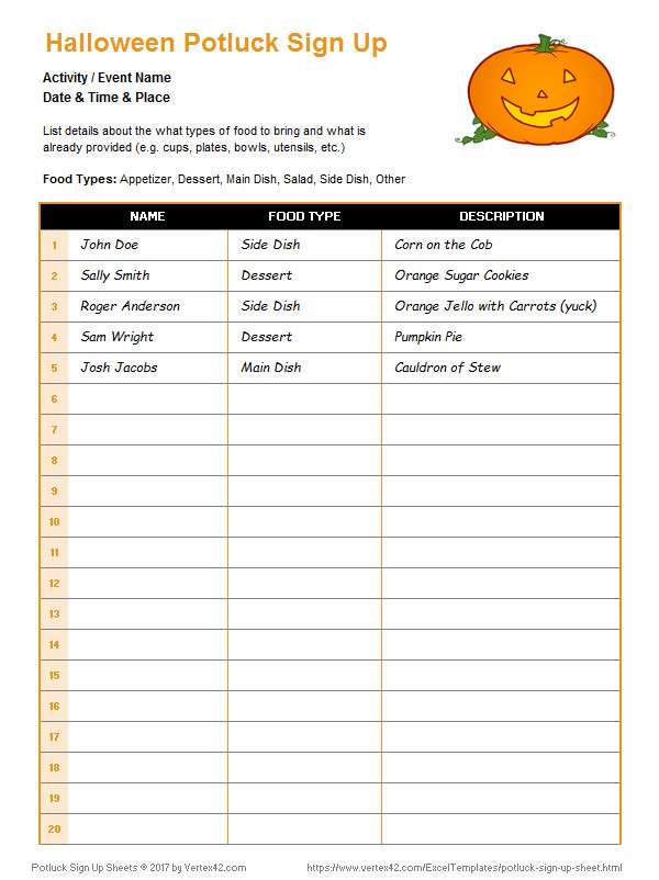 Christmas Potluck Signup Sheet Template Potluck Sign Up Sheets for Excel and Google Sheets