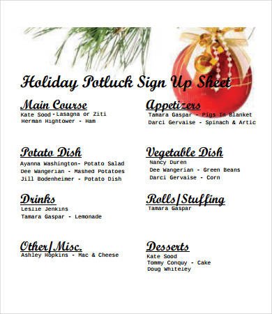 Christmas Potluck Signup Sheet Template Potluck Signup Sheet 12 Free Pdf Word Documents