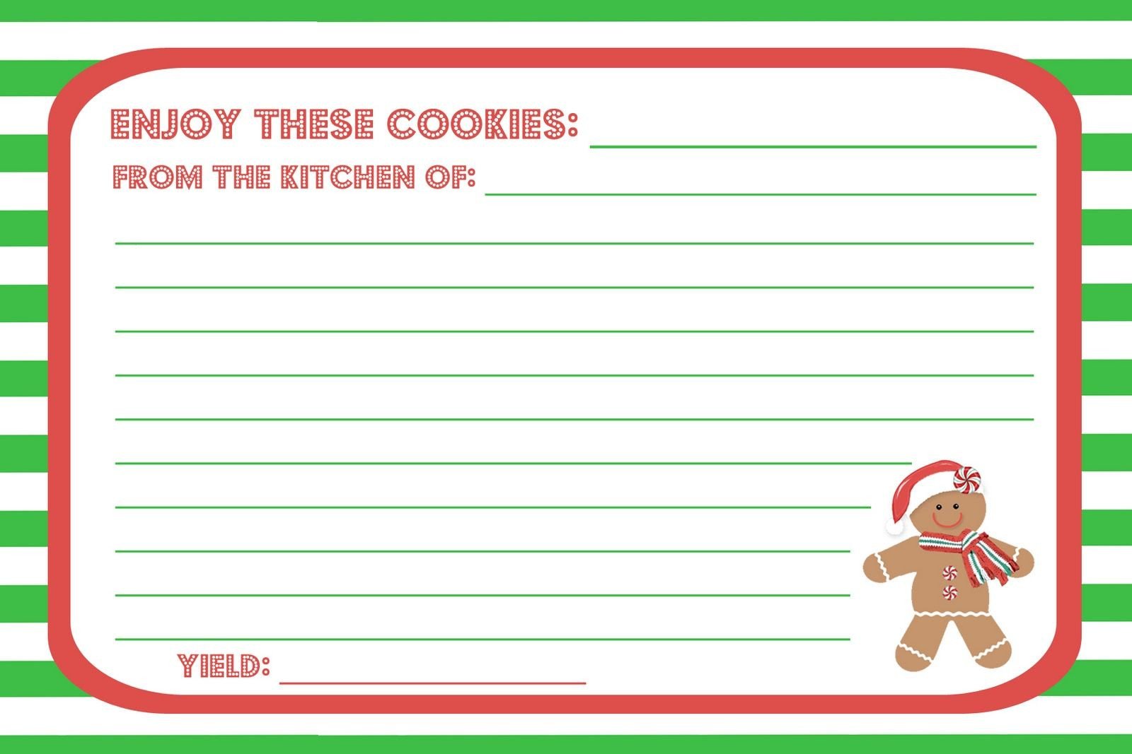 Christmas Recipe Card Template Birthday Party Blog Free Printables Cookie Swap Recipe