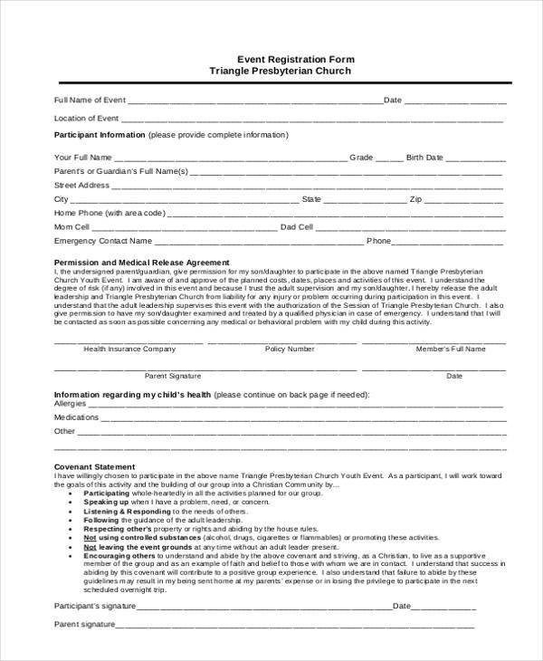 Church Camp Registration form Template Registration form Templates