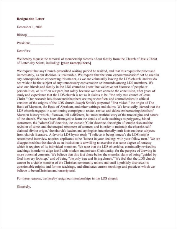 Church Membership Resignation Letter 10 Church Resignation Letter Samples and Templates Pdf
