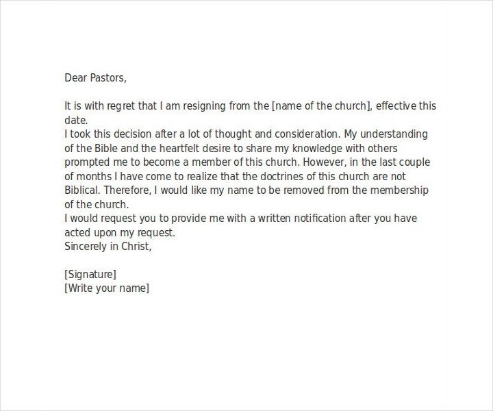 Church Membership Resignation Letter 7 Membership Termination Letters Free Word Pdf format