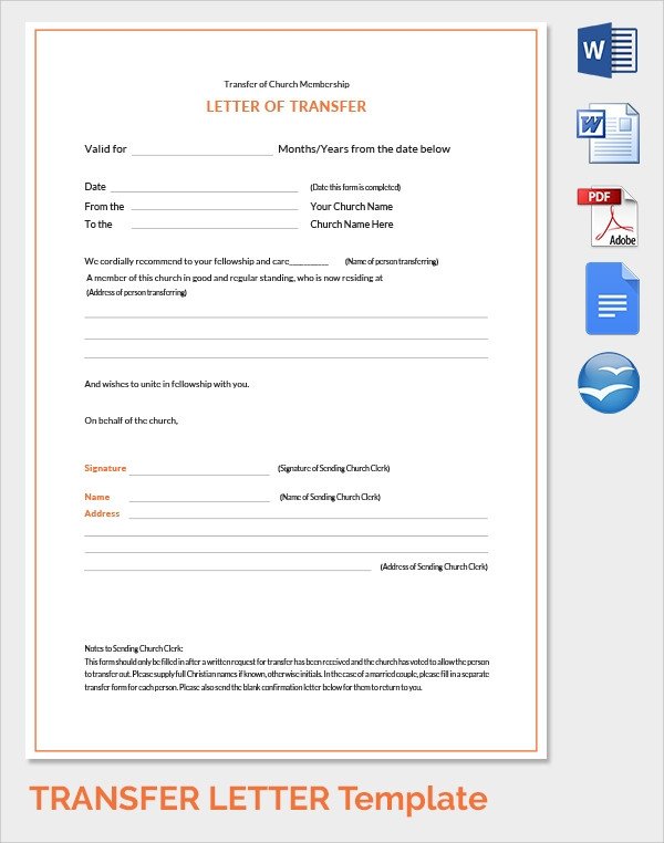 Church Membership Transfer Letter Sample Transfer Letter 8 Documents In Pdf Word Apple