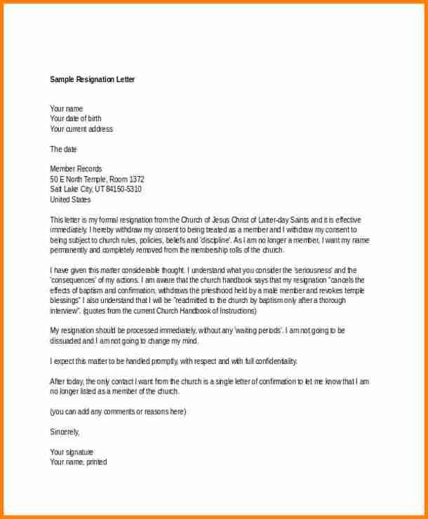 Church Membership withdrawal Letter 5 Church Resignation Letter