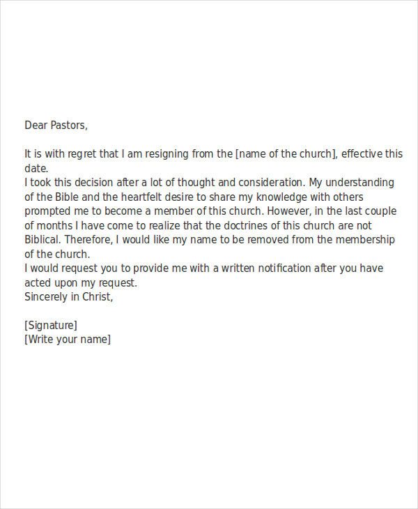 Church Membership withdrawal Letter Church Membership withdrawal Letter – Business form Letter