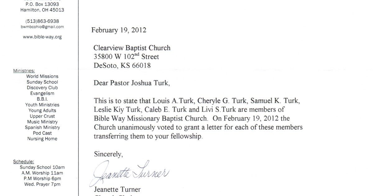 Church Membership withdrawal Letter Sample Letter Changing Church Membership