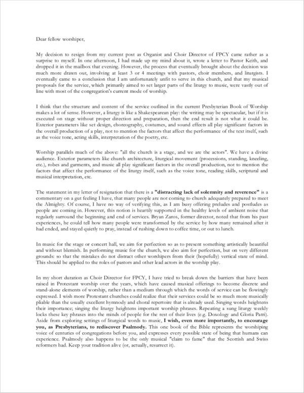 Church Resignation Letter Sample 10 Church Resignation Letter Samples and Templates Pdf