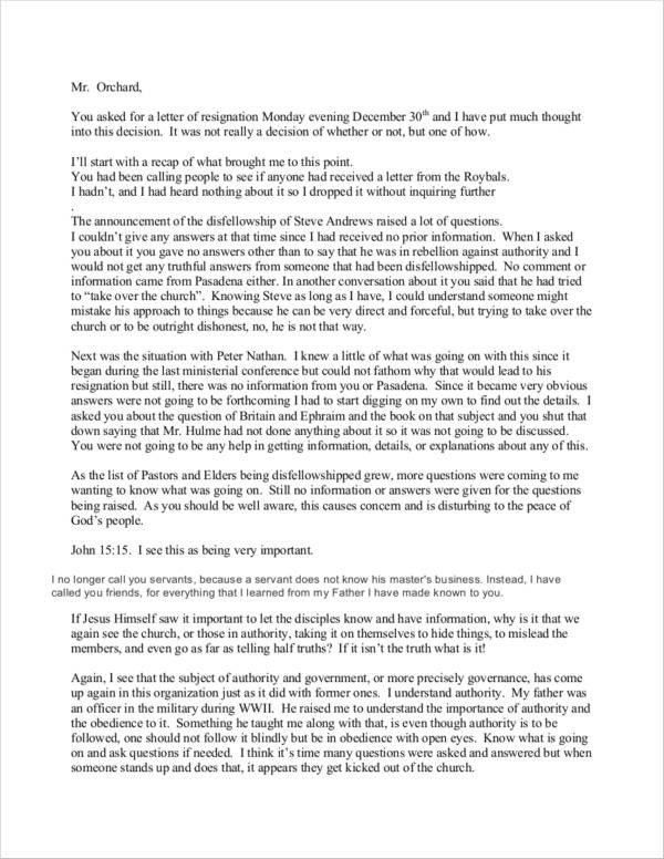 Church Resignation Letter Sample 10 Church Resignation Letter Samples and Templates Pdf