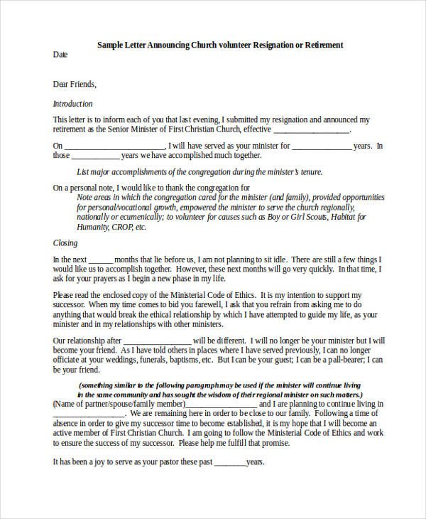 Church Resignation Letter Sample 49 Resignation Letter Examples