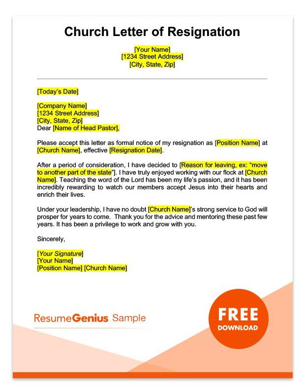 Church Resignation Letter Sample Career Specific Resignation Letters