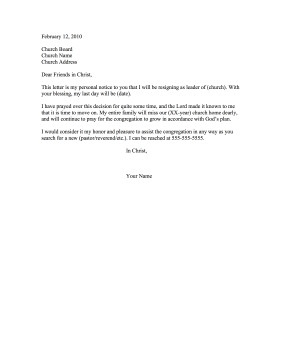 Church Resignation Letter Sample Church Leadership Resignation Letter
