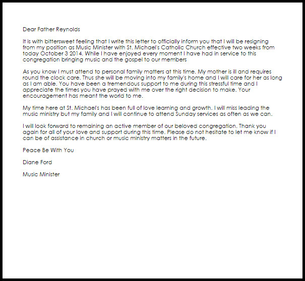 Church Resignation Letter Sample Church Resignation Letter Example