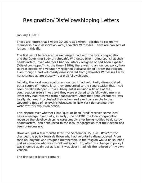 Church Resignation Letter Sample Free 10 Church Resignation Letter Samples and Templates