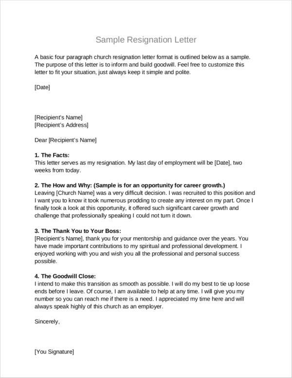 Church Resignation Letter Sample Free 10 Church Resignation Letter Samples and Templates