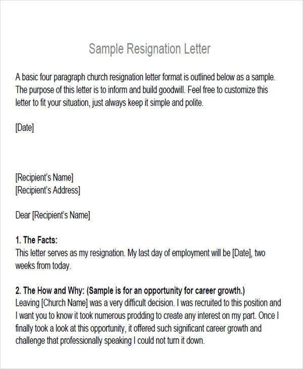 Church Resignation Letter Sample Sample Membership Resignation Letter 5 Examples In Pdf