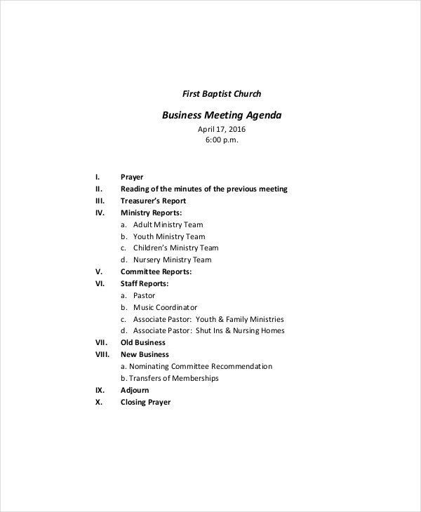 Church Staff Meeting Agenda Template Business Meeting Agenda Template – 10 Free Word Pdf