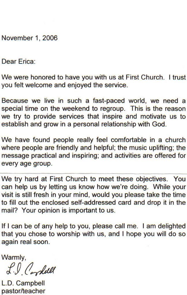 Church Welcome Letter Template Sample Church Wel E Letter