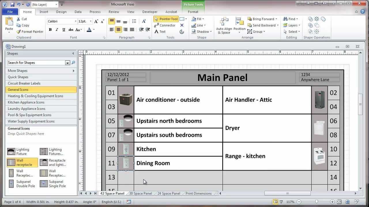 Circuit Breaker Panel Label Template Creating A Residential Electrical Panel Directory In Visio