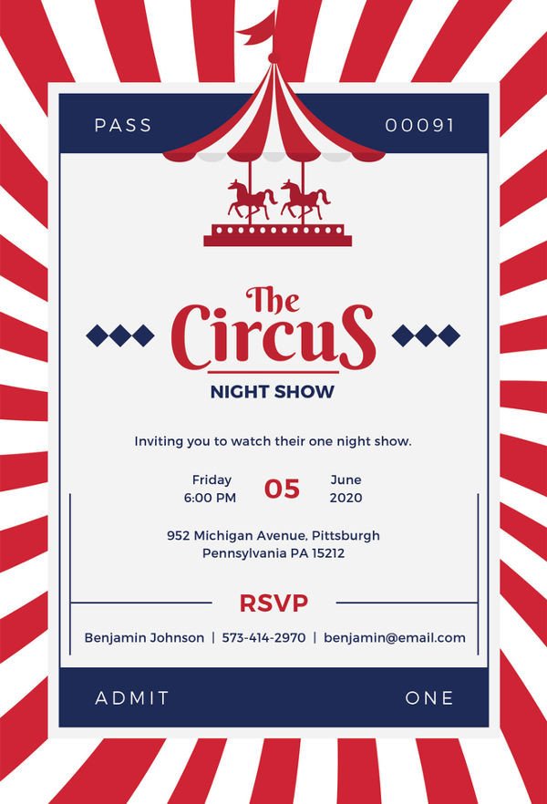 Circus Invitation Template Free Circus Party Invitation Template 24 Free Jpg Psd