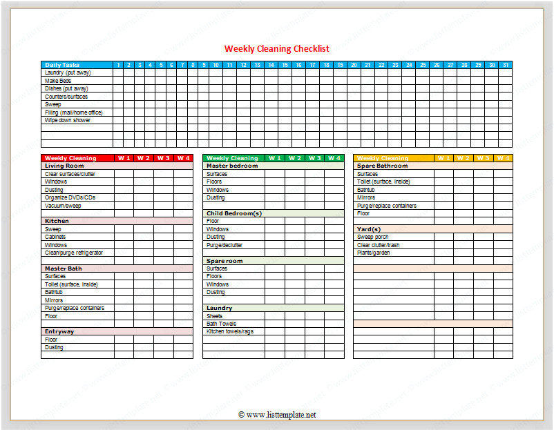 Cleaning Checklist Template Excel Daily Fice Cleaning Checklist Excel