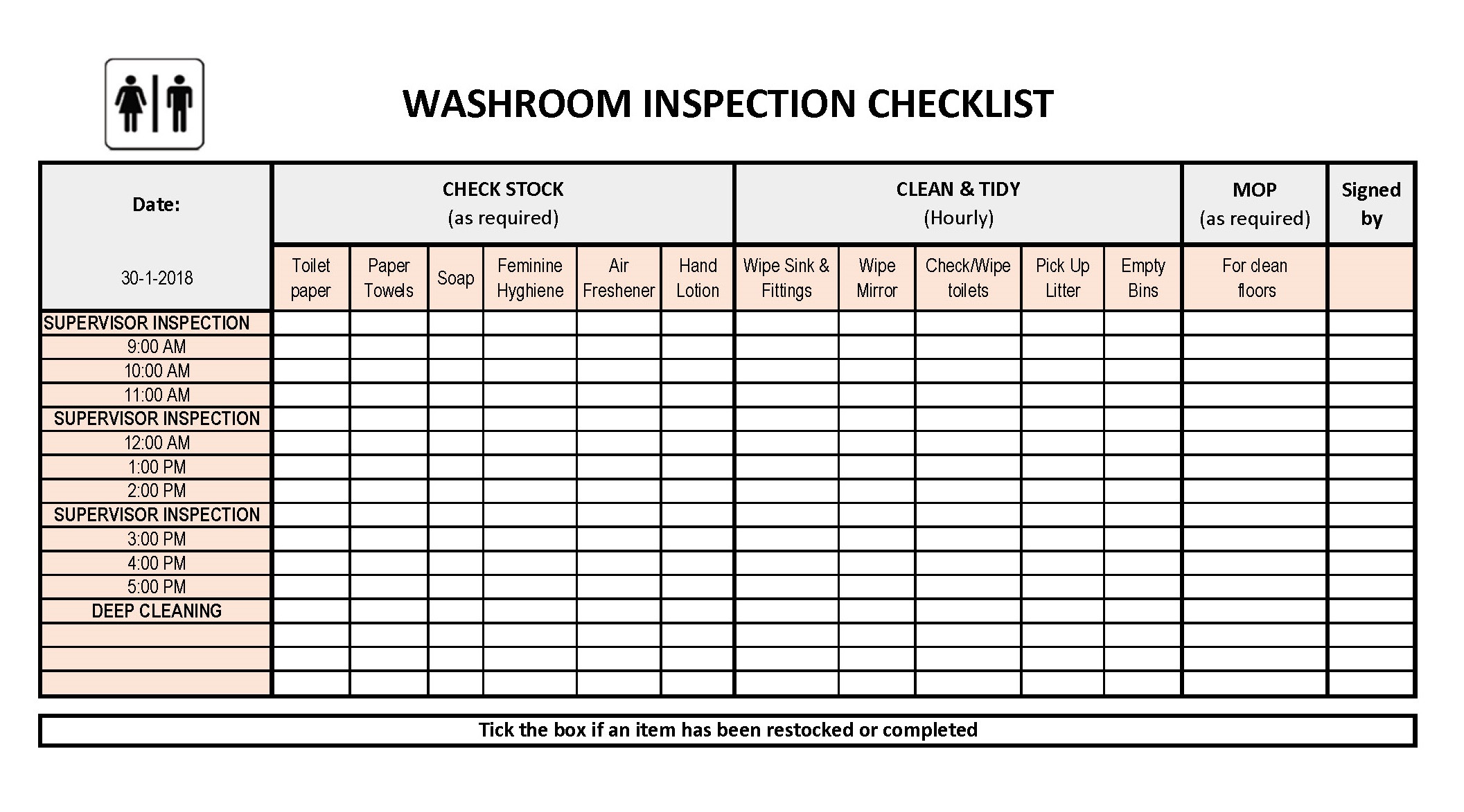 Cleaning Checklist Template Excel Restroom Cleaning Checklist How to Make A Restroom