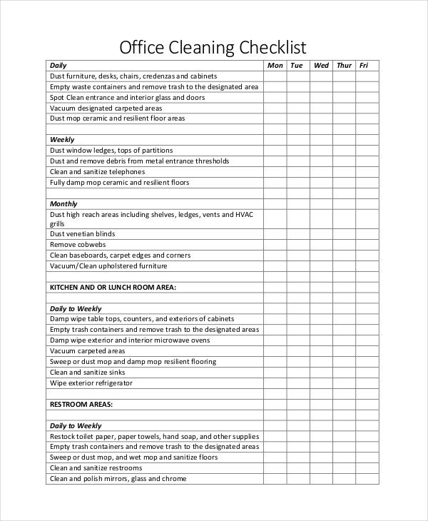 Cleaning Schedule Template for Office 21 Cleaning Checklist Examples &amp; Samples Pdf Word