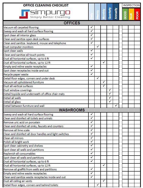 Cleaning Schedule Template for Office Fice Cleaning Checklist and Inspection Template