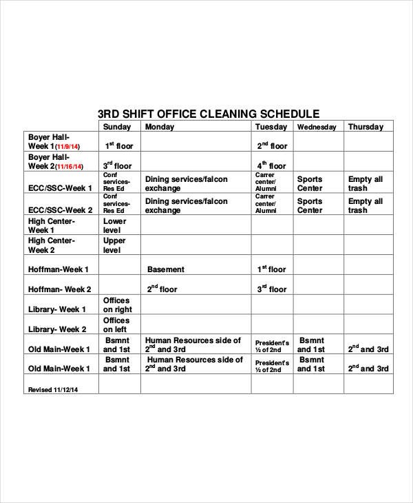 Cleaning Schedule Template for Office Fice Cleaning Schedule Template 11 Free Word Pdf
