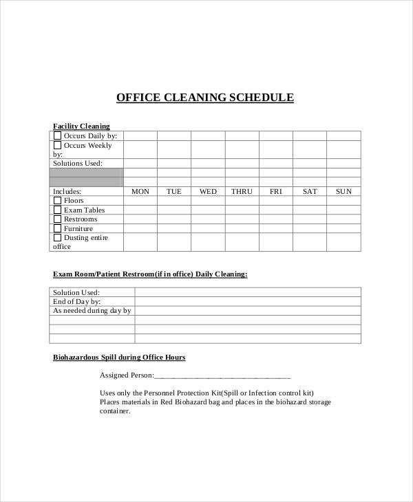 Cleaning Schedule Template for Office Fice Cleaning Schedule Template 11 Free Word Pdf