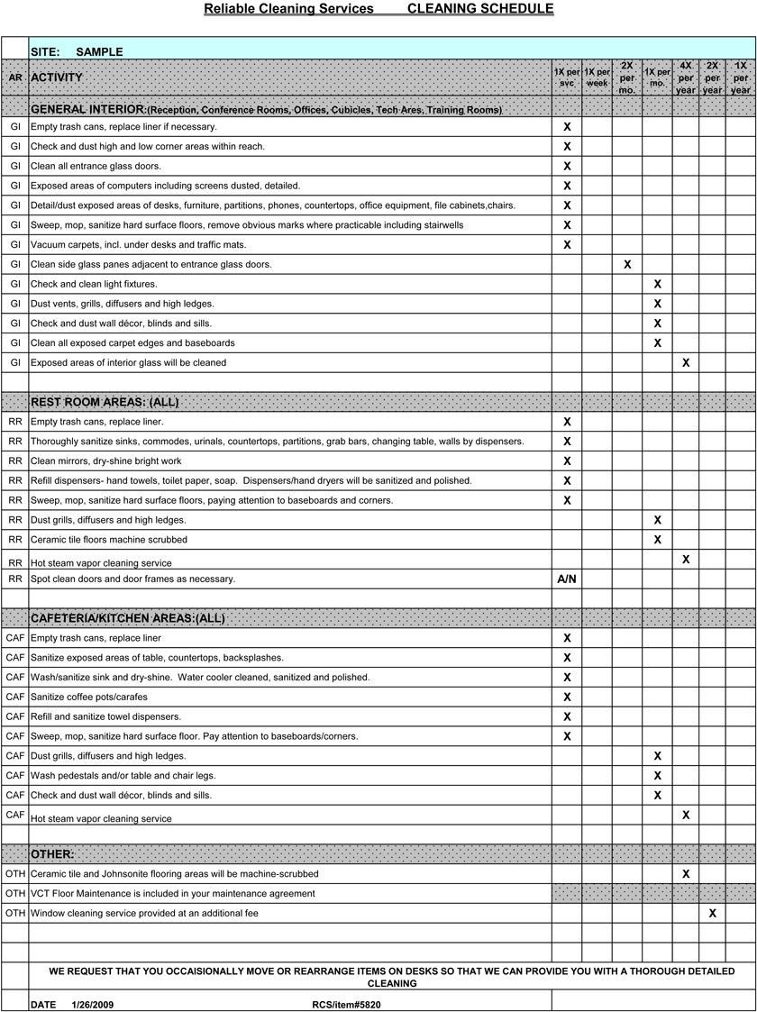 Cleaning Schedule Template for Office Free Cleaning Schedule forms